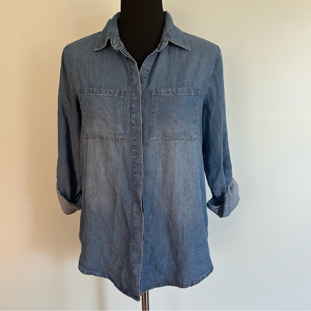 Lola River Women's Denim Chambray Button Down Shirt Tencel Western XS